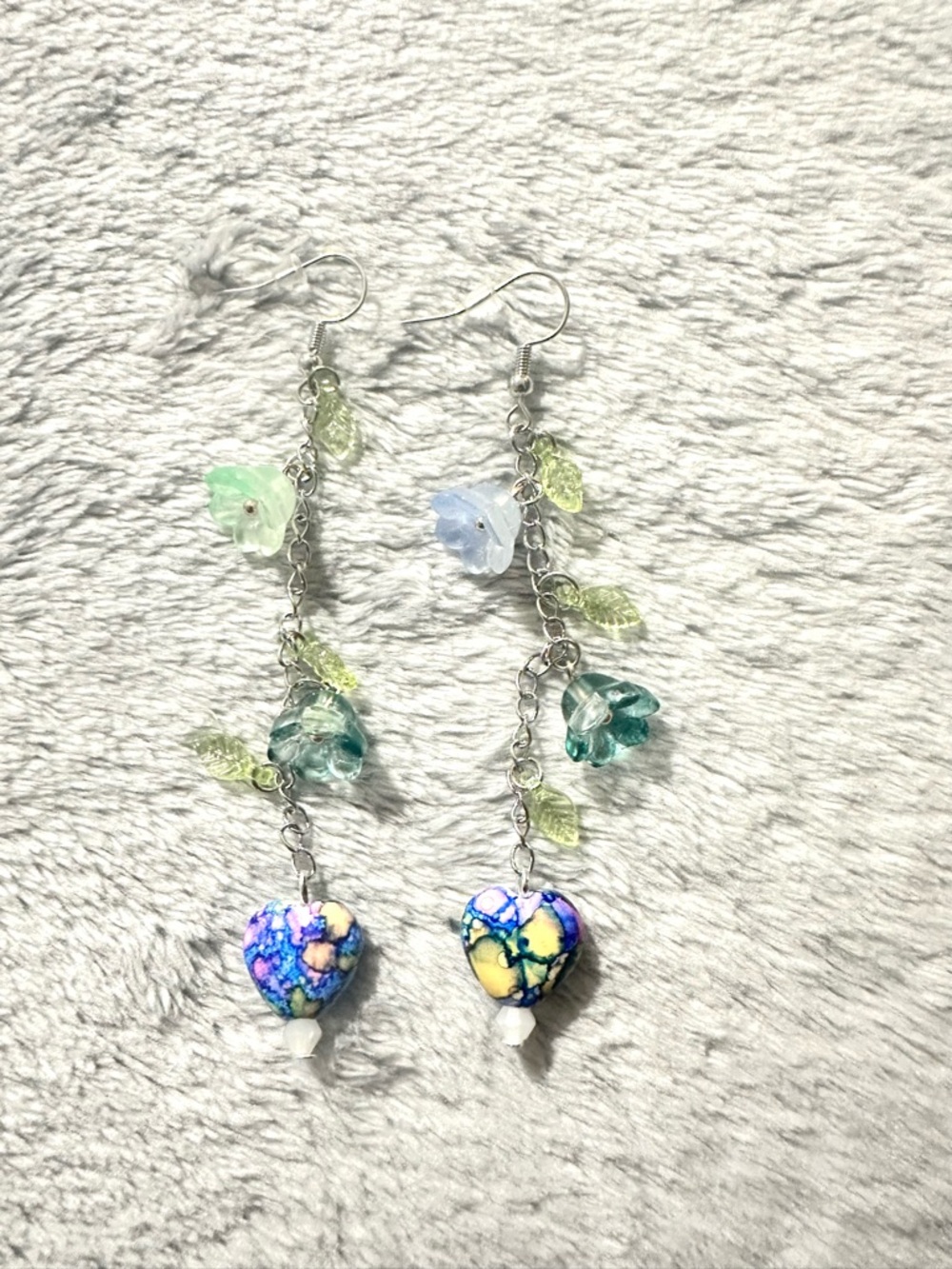 Handmade Multicolor Heart & Floral Dangle Earrings - Women Jewelry